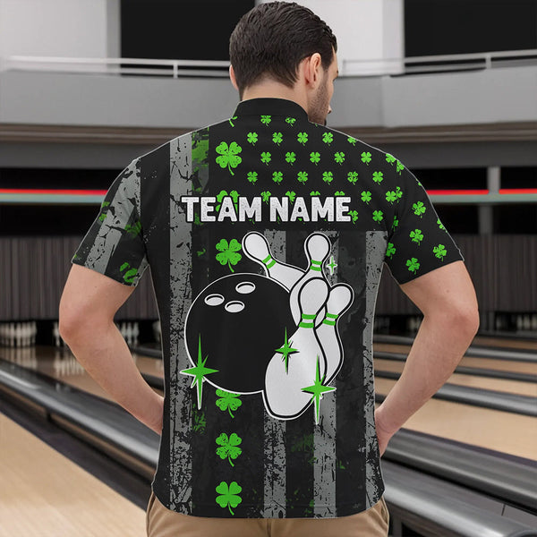 Green Shamrock Grunge US Flag Patriotic Bowling Shirts For Women Custom St Patrick Day Bowling Jersey TDM3545