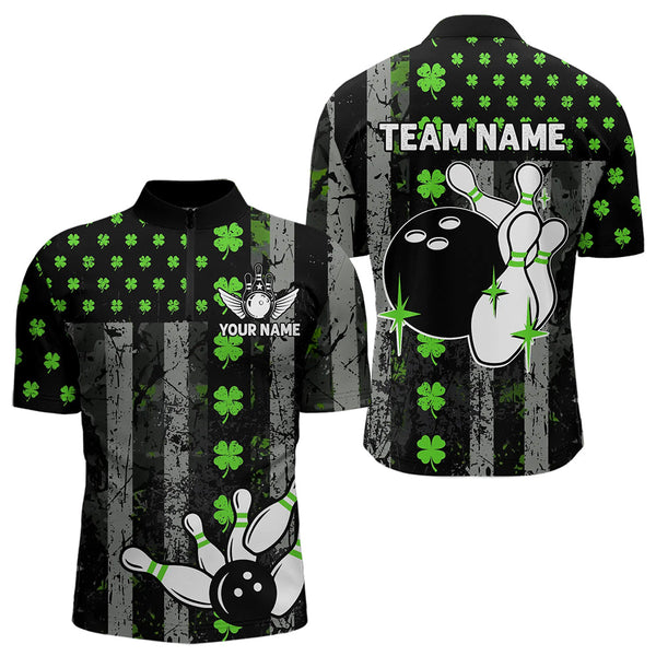 Green Shamrock Grunge US Flag Patriotic Bowling Shirts For Women Custom St Patrick Day Bowling Jersey TDM3545