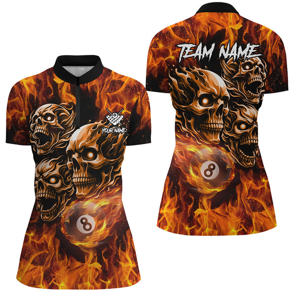 Personalized Flaming 8 Ball Pool Custom Skull Billiard Shirts For Women, Team League Billiard Jerseys TDM2002