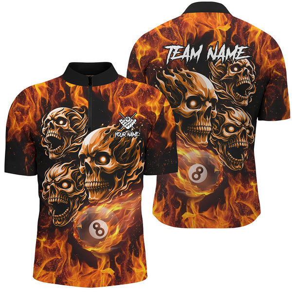 Personalized Flaming 8 Ball Pool Custom Skull Billiard Shirts For Men, Team League Billiard Jerseys TDM2002