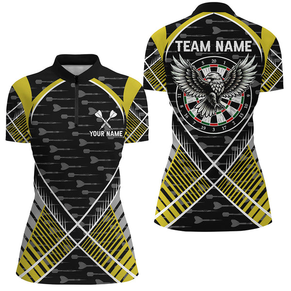 Darts Eagle Arrow Pattern Custom Polo & Quarter-Zip Shirts For Women Best Darts Team Jerseys |Yellow TDM2203