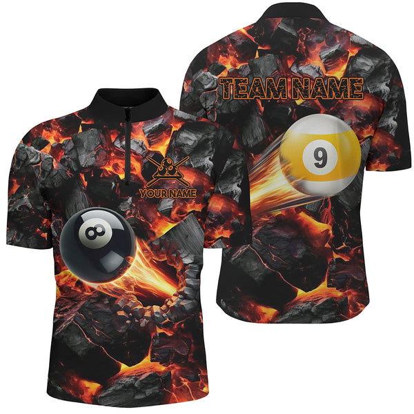 Personalized 8 Ball & 9 Ball Fire Shooting Billiard Jerseys For Men, Billiard Pool Shirts For Team TDM2467