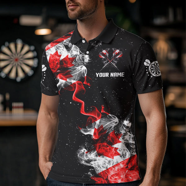 Custom Grunge Canada Flag Smoke Dart Shirt For Men, Patriotic Darts Jersey TDM3552