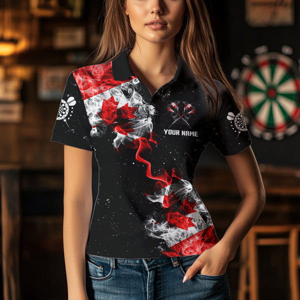 Custom Grunge Canada Flag Smoke Dart Shirt For Women, Patriotic Darts Jersey TDM3552