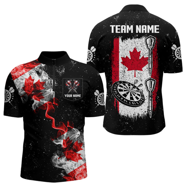 Custom Grunge Canada Flag Smoke Dart Shirt For Men, Patriotic Darts Jersey TDM3552