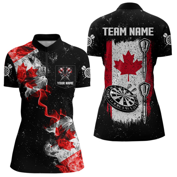 Custom Grunge Canada Flag Smoke Dart Shirt For Women, Patriotic Darts Jersey TDM3552