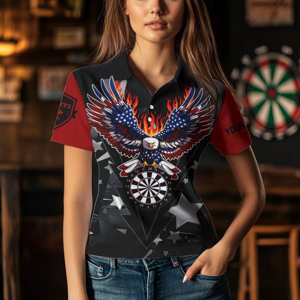 Personalized Fire American Flag Eagle Darts Shirts For Women Custom Pride Patriotic Dart Jerseys TDM3714
