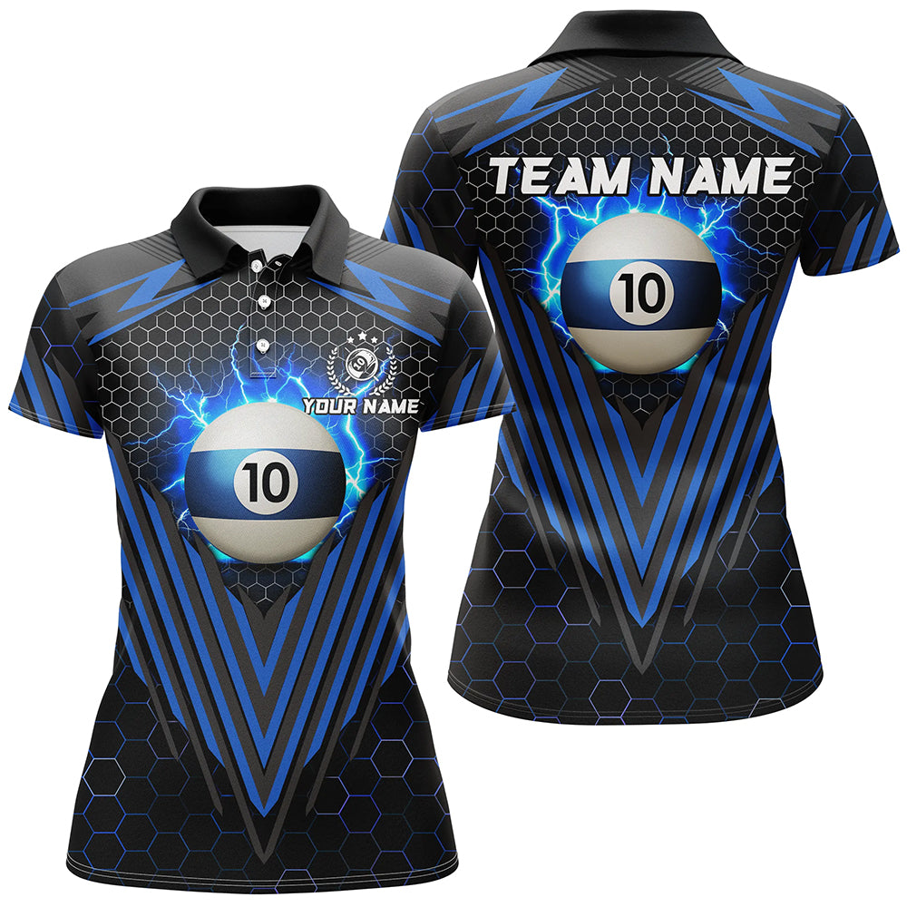 Personalized Blue 10 Ball Pool Lightning Custom Billiard Shirt For Women, Team League Billiard Jersey TDM1809