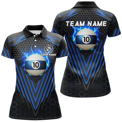 Personalized Blue 10 Ball Pool Lightning Custom Billiard Shirt For Women, Team League Billiard Jersey TDM1809