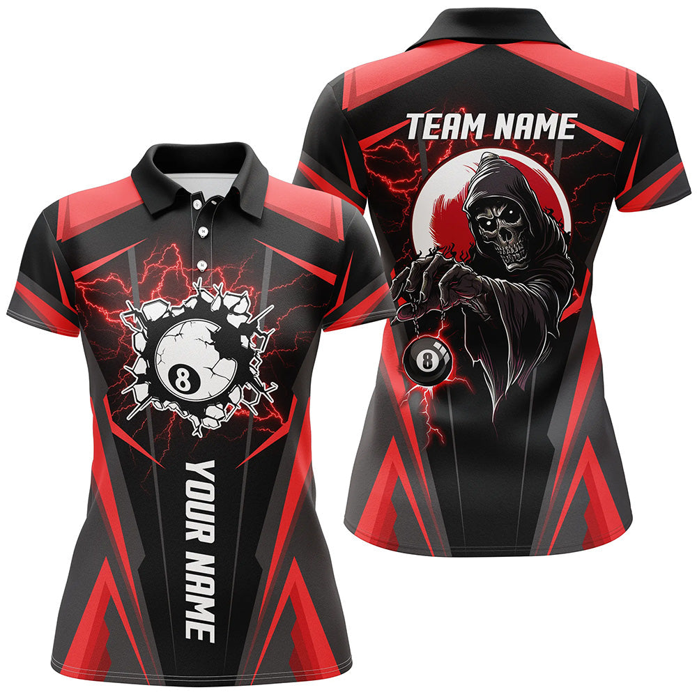 Personalized Red Billiard Grim Reaper Women Polo Shirts, Custom Team League Billiard Jerseys Shirts TDM1110