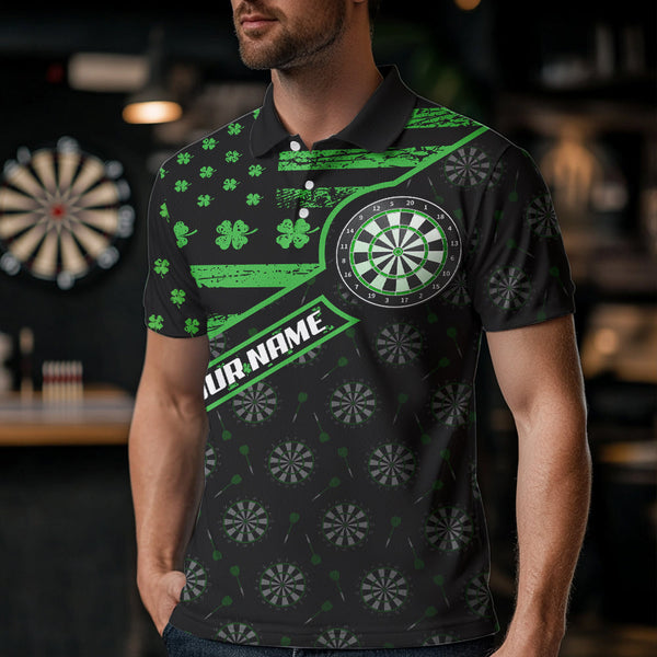 Green Shamrock Retro US Flag Patriotic Darts Shirts For Men Custom St Patrick Day Darts Jerseys TDM3560