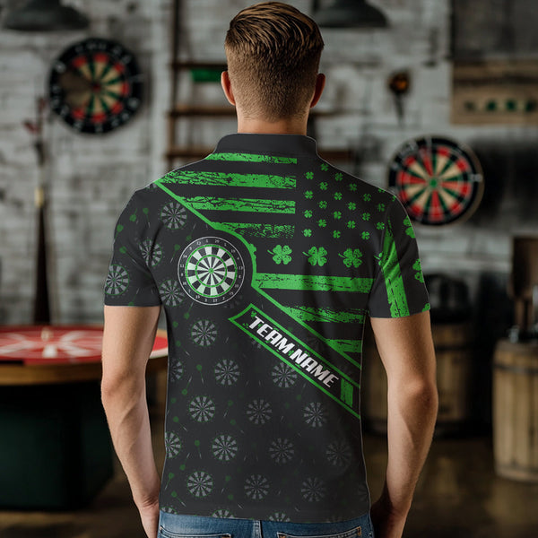 Green Shamrock Retro US Flag Patriotic Darts Shirts For Men Custom St Patrick Day Darts Jerseys TDM3560