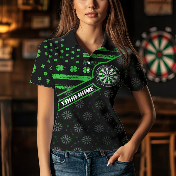 Green Shamrock Retro US Flag Patriotic Darts Shirts For Women Custom St Patrick Day Darts Jerseys TDM3560