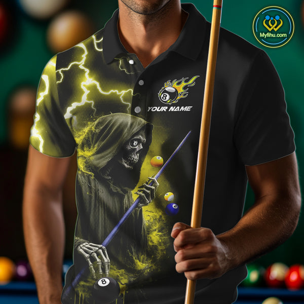 Yellow Grim Reaper Billiard Shirts For Men Custom Thunder Lightning Team League Billiard Jerseys TDM3986