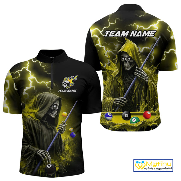 Yellow Grim Reaper Billiard Shirts For Men Custom Thunder Lightning Team League Billiard Jerseys TDM3986