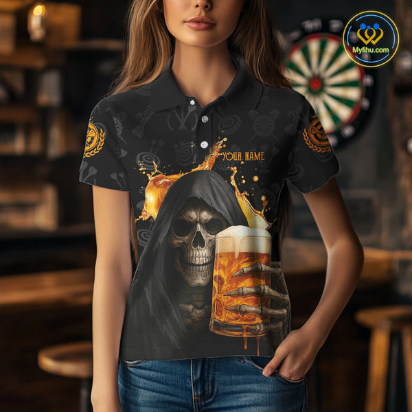 Darts And Beer That's Why I'm Here Custom Skeleton Dart Shirts For Women, Funny Drinking Jerseys TDM3989