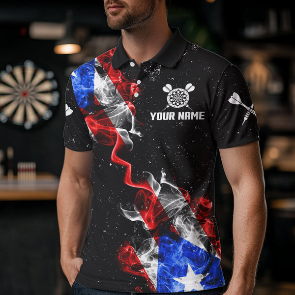 Customized Grunge Puerto Rico Flag Smoke Darts Polo & 1/4 Zip, Patriotic Darts Jerseys For Men TDM2497
