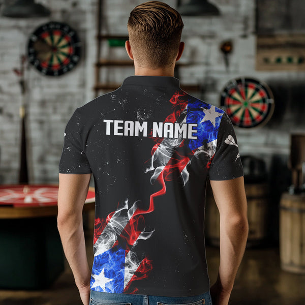 Customized Grunge Puerto Rico Flag Smoke Darts Polo & 1/4 Zip, Patriotic Darts Jerseys For Men TDM2497