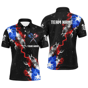 Customized Grunge US Flag Smoke Darts Polo & Quarter-Zip Shirts, Patriotic Darts Jerseys For Men TDM2497