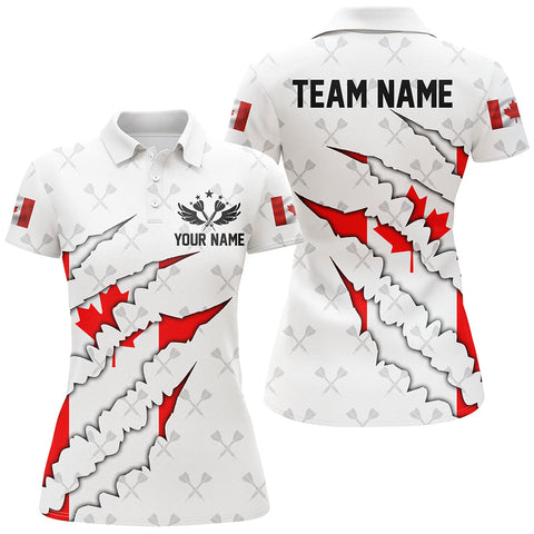 Canada Flag Darts Pattern Custom Polo & Quarter-Zip Shirts For Women, White Patriotic Darts Jerseys TDM2730