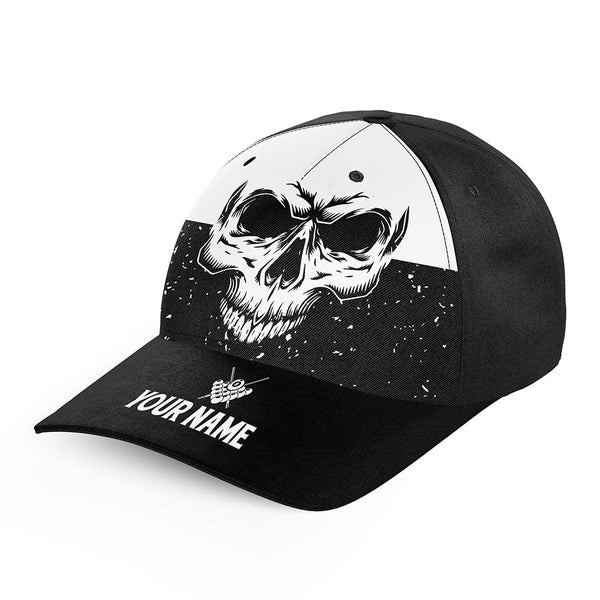 Custom Grunge Black White Skull Billiard Caps Hats, Personalized Top Hat Billiards For Pool Player TDM0729