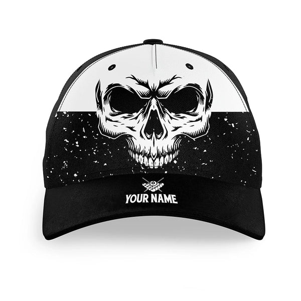 Custom Grunge Black White Skull Billiard Caps Hats, Personalized Top Hat Billiards For Pool Player TDM0729