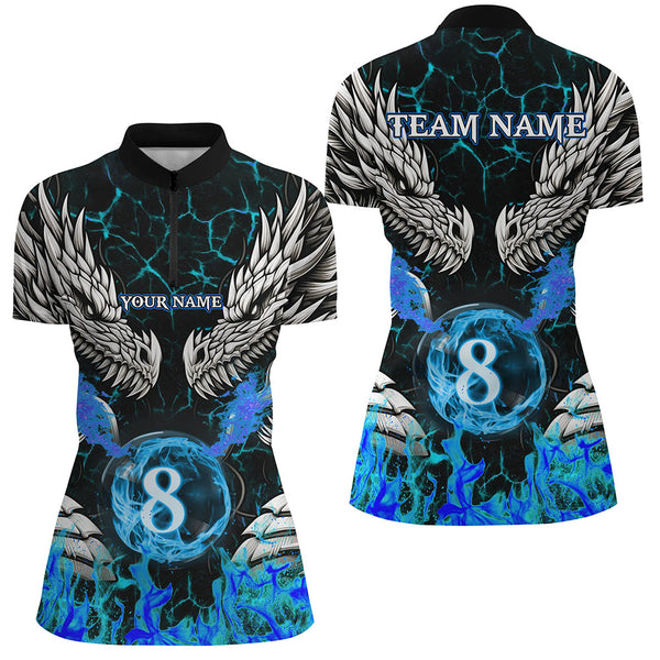 Personalized Dragons Blue Flaming 8 Ball Pool Women Billiard Shirt Team League Billiard Jerseys TDM3231