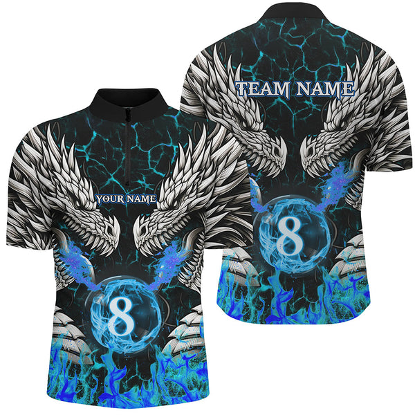 Personalized Dragons Blue Flaming 8 Ball Pool Men Billiard Shirt Team League Billiard Jerseys TDM3231