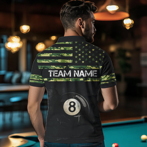 Customized Retro 8 Ball Pool Green Camo US Flag Billiard Shirts For Men, Patriotic Billiard Jerseys TDM3566