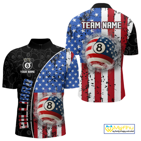 American Flag 8 Ball Smoke Billiard Shirts For Men Custom Patriotic Pool Team Jerseys TDM3997