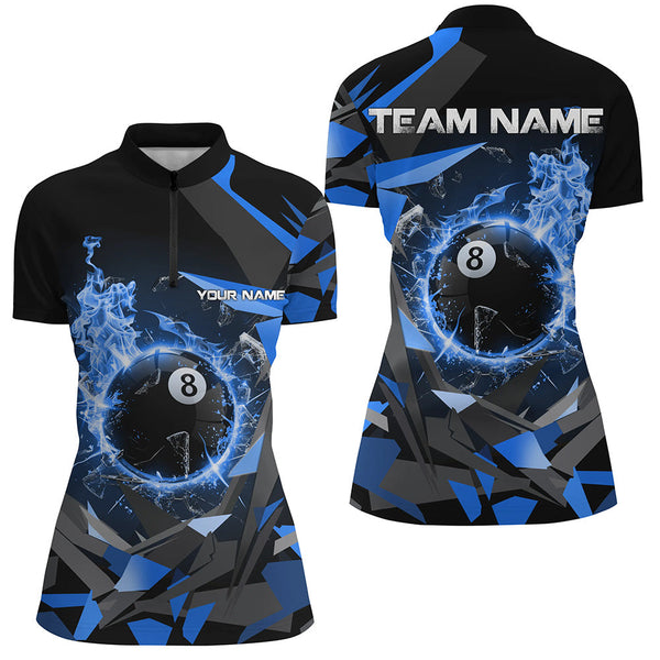 Blue 8 Ball Pool Fire Break Glass Custom Billiard Shirts For Women Team League Billiard Jerseys TDM1825