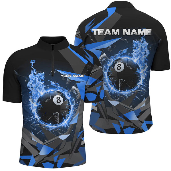 Blue 8 Ball Pool Fire Break Glass Custom Billiard Shirts For Men Team League Billiard Jerseys TDM1825