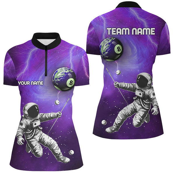 Custom Purple Galaxy Astronaut 8 Ball Pool Women Billiard Shirts, Funny 3D Printed Billiard Shirts TDM2017