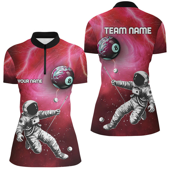 Customized Red Galaxy Astronaut 8 Ball Pool Women Billiard Shirts, Funny 3D Printed Billiard Shirts TDM2018