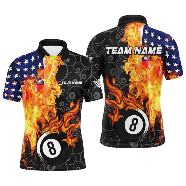 American Flag Fire Flame 8 Ball Billiard Shirts For Men Customized Patriotic Billiard Pool Jerseys TDM2023