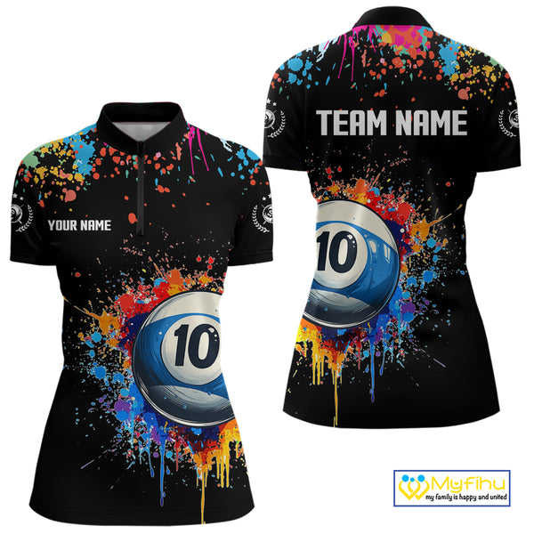 Funny 10 Ball Pool Colorful Paint Splash Custom Billiard Shirt For Women, Billiard Team Jerseys TDM4346