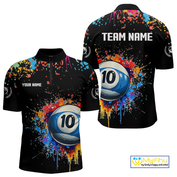 Funny 10 Ball Pool Colorful Paint Splash Custom Billiard Shirt For Men, Billiard Team Jerseys TDM4346