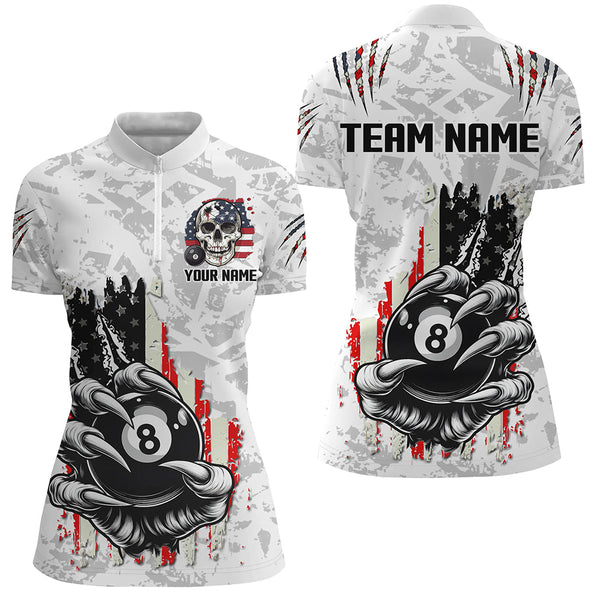 Funny Claw Tearing US Flag 8 Ball Pool Custom Billiard Shirts For Women, Patriotic Billiard Jerseys TDM2229