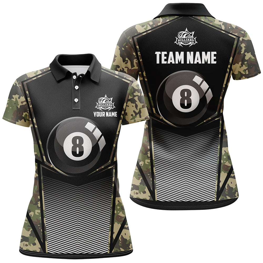 Personalized Green Camo Billiards 8 Ball Pool Women Polo Shirts Custom Unique Billiard Jerseys Attire TDM1244