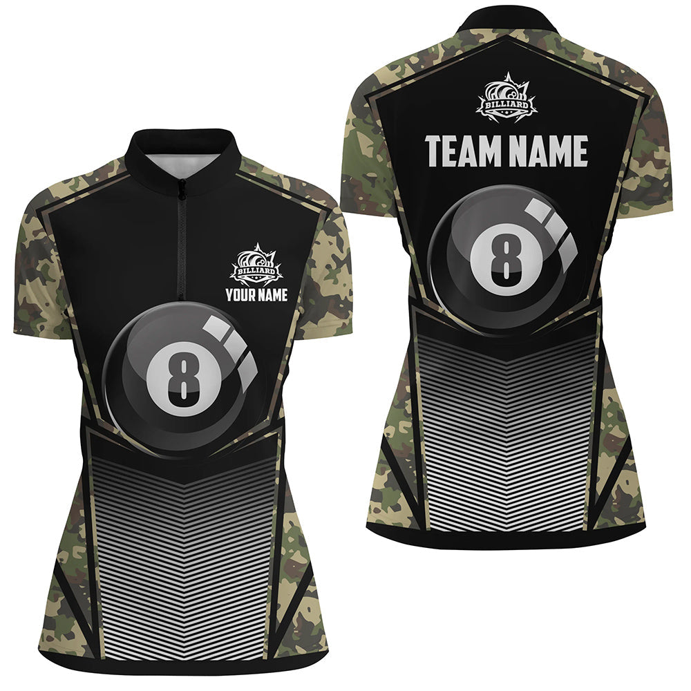 Green Camo Billiard 8 Ball Pool Women Quarter-Zip Shirt Custom Unique Billiard Jerseys Attire TDM1244