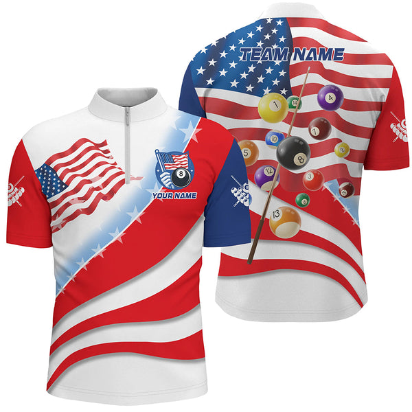 Personalized 3D Billiard Balls American Flag Pool Shirts For Men, Patriotic Billiard Team Jerseys TDM2028