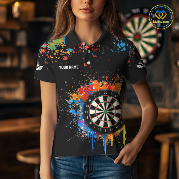 Funny Dartboard Colorful Paint Splash Custom Dart Shirts For Women, Darts Team Jerseys |Black TDM4016