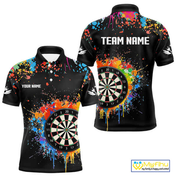 Funny Dartboard Colorful Paint Splash Custom Dart Shirts For Men, Darts Team Jerseys |Black TDM4016
