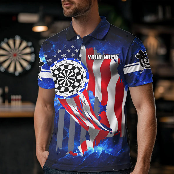 American Flag Darts Board Blue Galaxy Men Darts Polo Shirts Custom Patriotic League Darts Jersey TDM1473