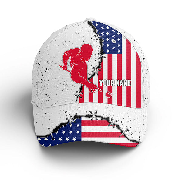 Billiards Player American Flag Custom Name Cap, Patriotic Hats For Pool Player TDM0134