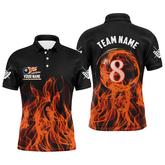 3D Orange Flaming 8 Ball Pool Men Billiard Polo & 1/4 Zip Shirt Custom Pool Player Jersey TDM2771