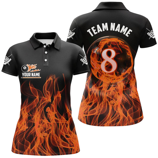 3D Orange Flaming 8 Ball Pool Women Billiard Polo & 1/4 Zip Shirt Custom Pool Player Jersey TDM2771