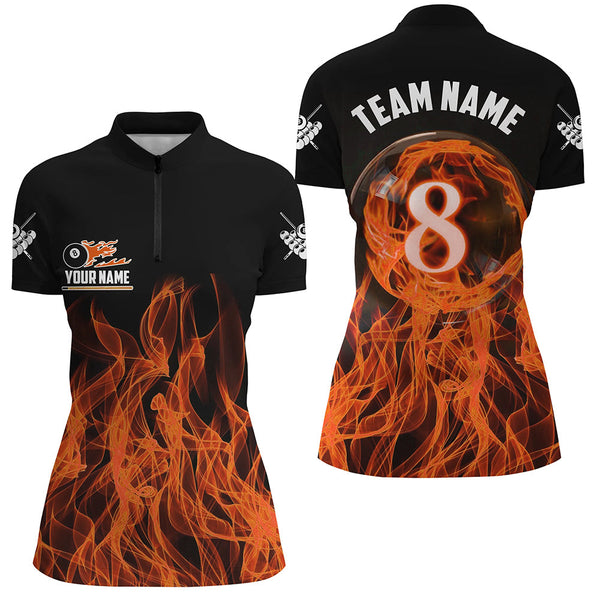 3D Orange Flaming 8 Ball Pool Women Billiard Polo & 1/4 Zip Shirt Custom Pool Player Jersey TDM2771