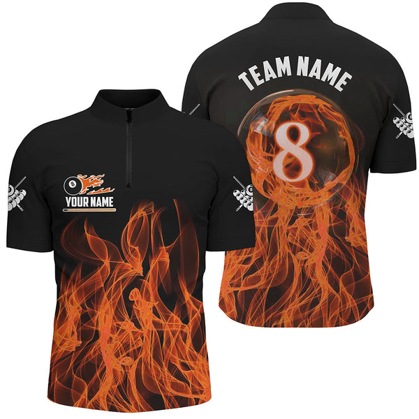 3D Orange Flaming 8 Ball Pool Men Billiard Polo & 1/4 Zip Shirt Custom Pool Player Jersey TDM2771