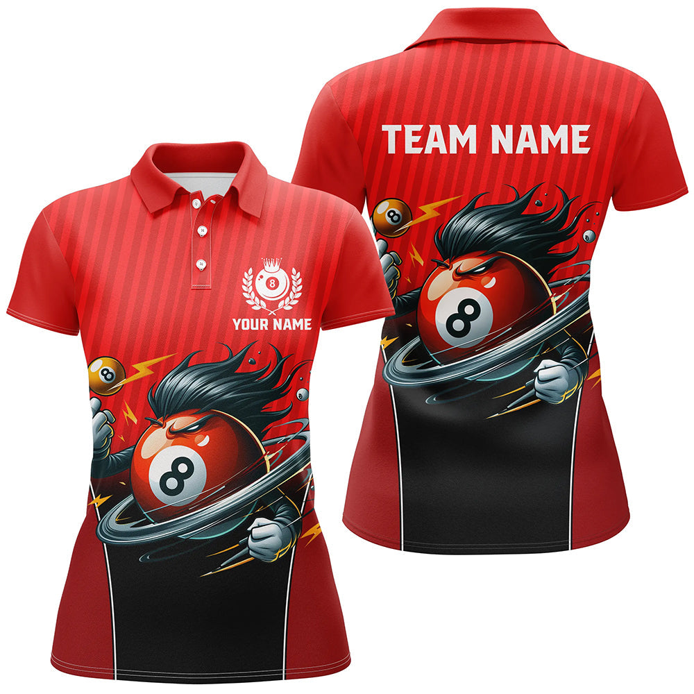 Personalized Red Billiard 8 Ball Funny Cartoon Women Polo Shirts Custom Pool Billiard Shirts Funny TDM1481